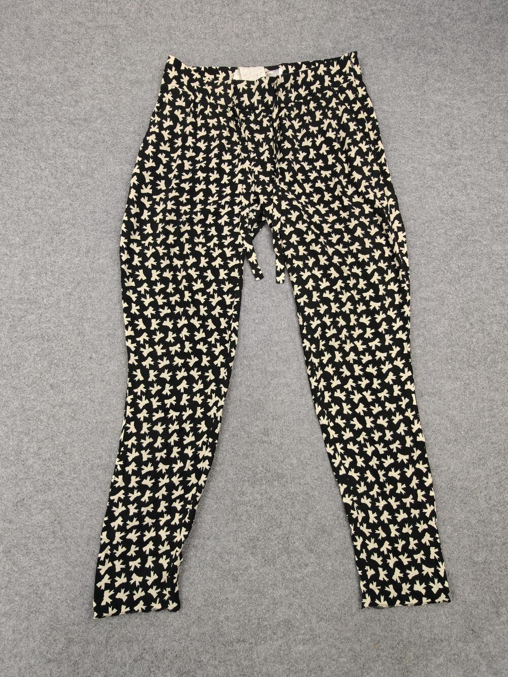 RED Valentino Pants Womens 40 Black Bird Print Tapered Pleated Drawstring